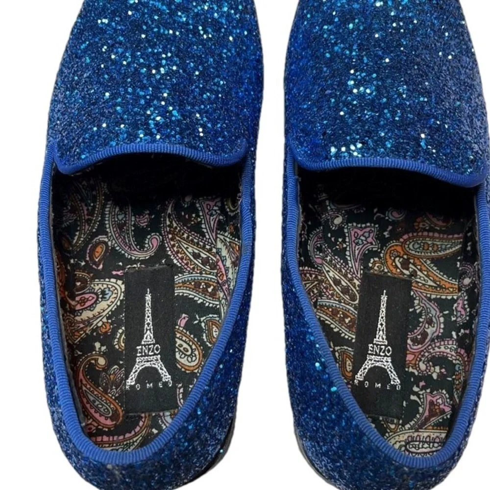 Enzo Romeo Men's Blue Glitter Slip On Tuxedo Dress Loafers Shoes